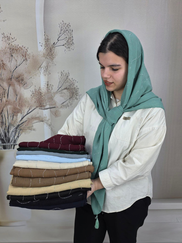 روسری نخی درختی نگین دار موجی قواره۱۴۰