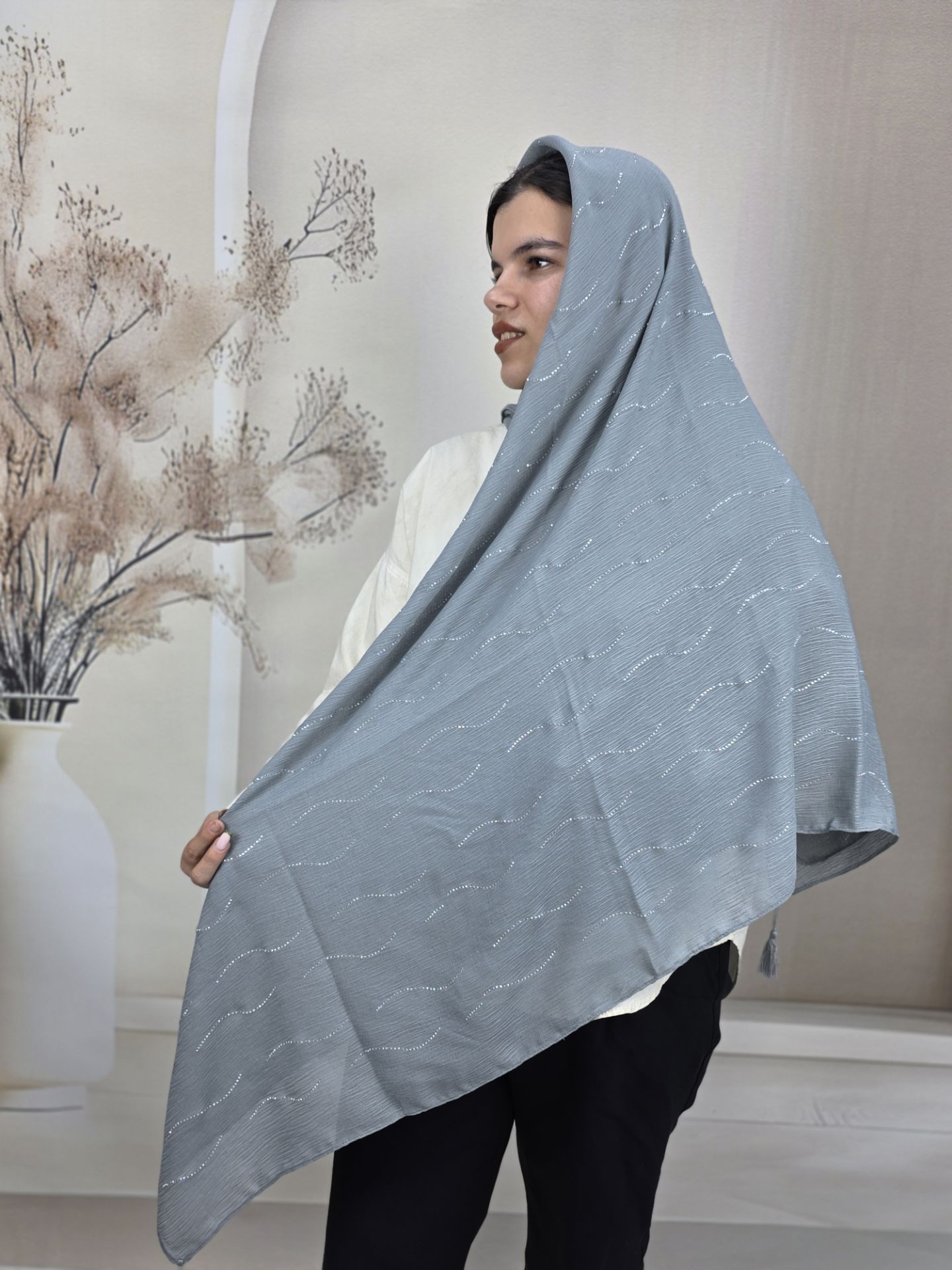 روسری نخی درختی نگین دار موجی قواره۱۴۰
